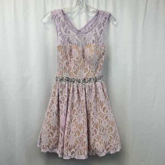 City Triangles Womens Fit Flare Dress VioletLace Overlay Embellished Juniors 5 - Picture 1 of 11